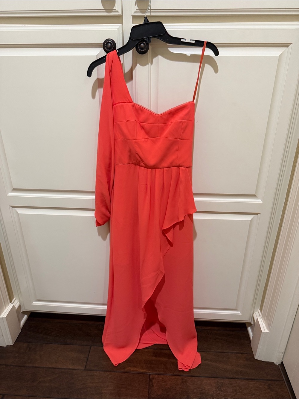 BCBGMaxAzria One-Shoulder Coral  Evening Gown